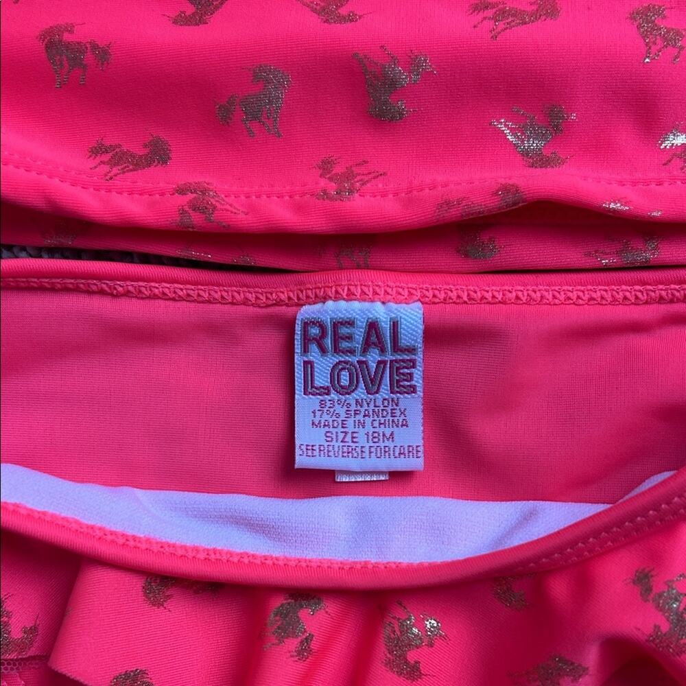 Kids 2 Piece Bright Coral Colored Unicorn Tankini, Size 18 Months - Picture 4 of 6